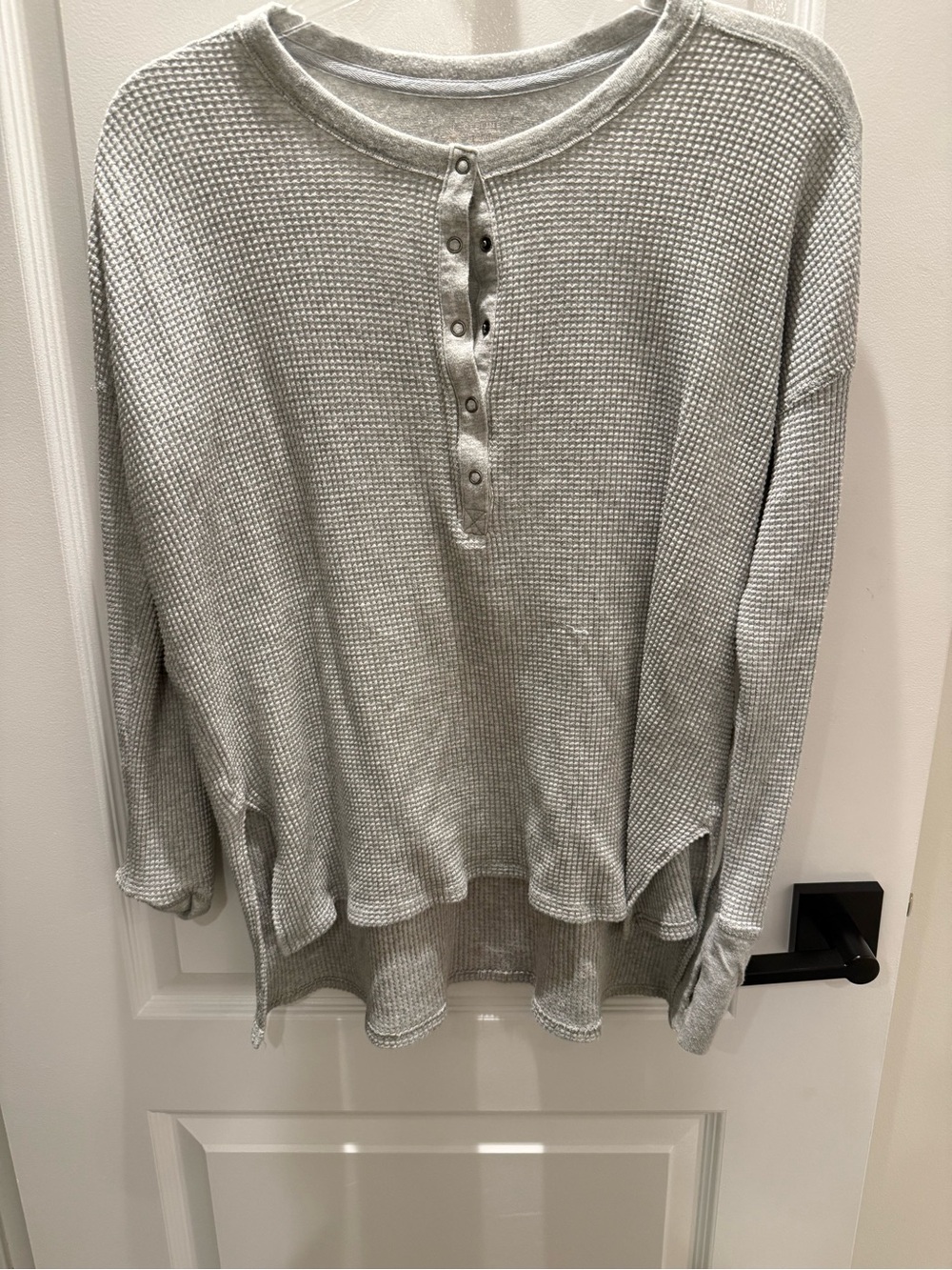 aerie Light Gray Waffle Henley Sweatshirt